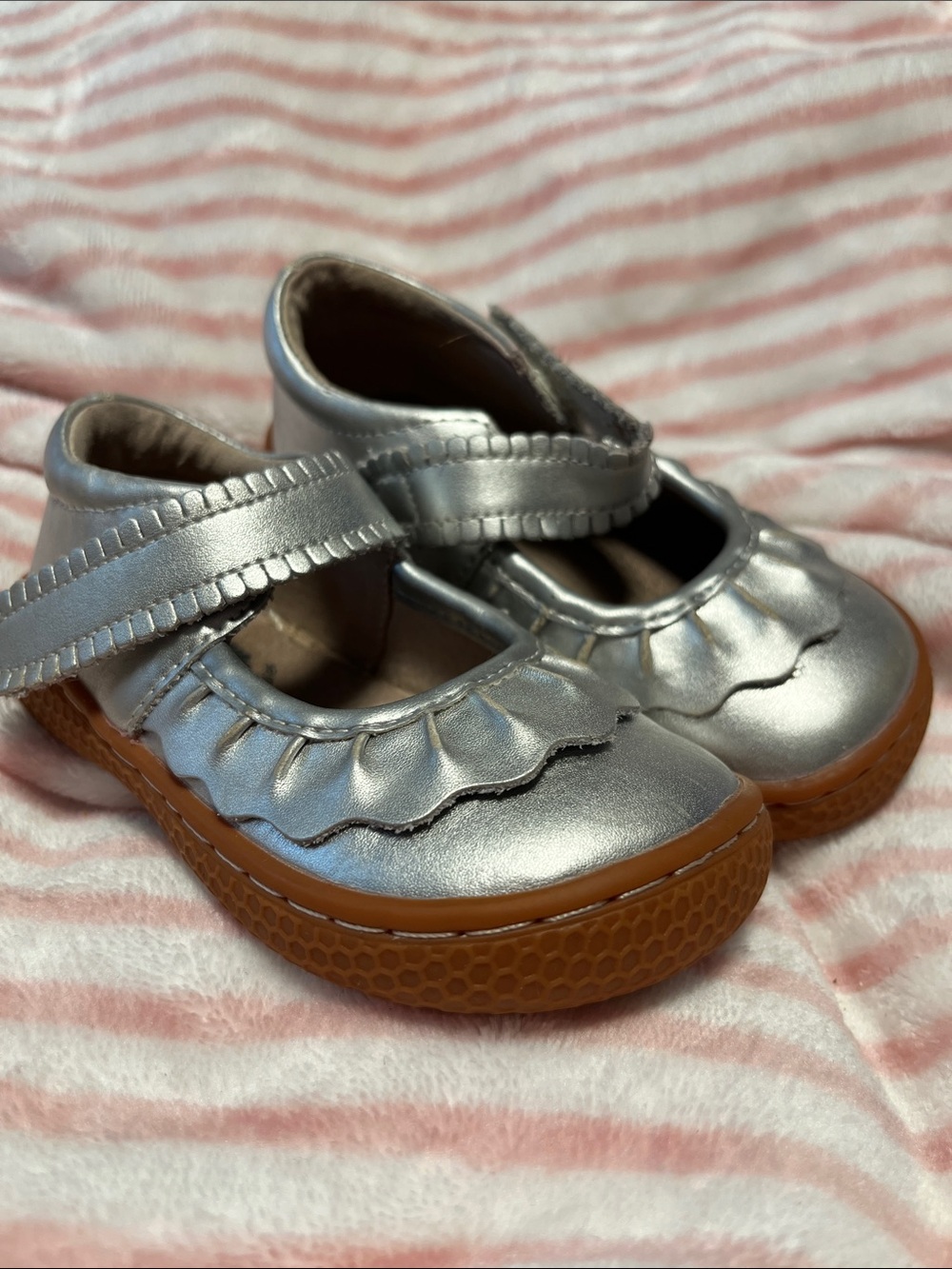 Livie & Luca Silver Mary Jane Shoes with Brown Sole